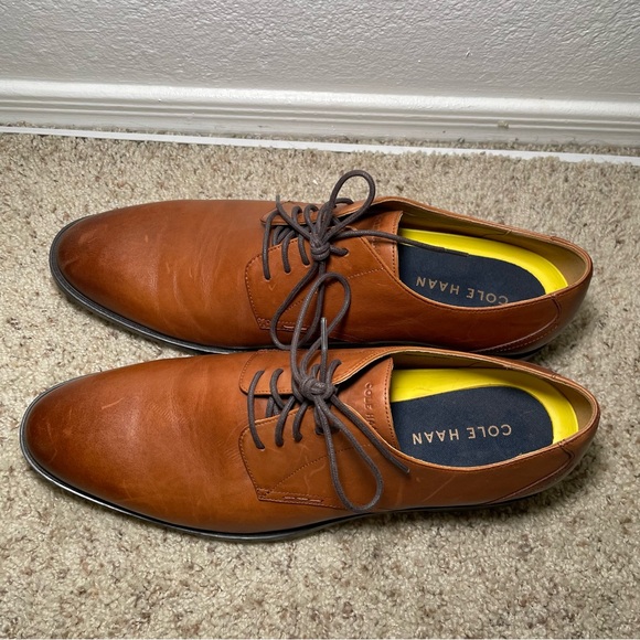 Cole Haan Grand Hawthorne Mens 13M Plain Oxford British Tan Leather Shoes C32352 - Picture 9 of 11